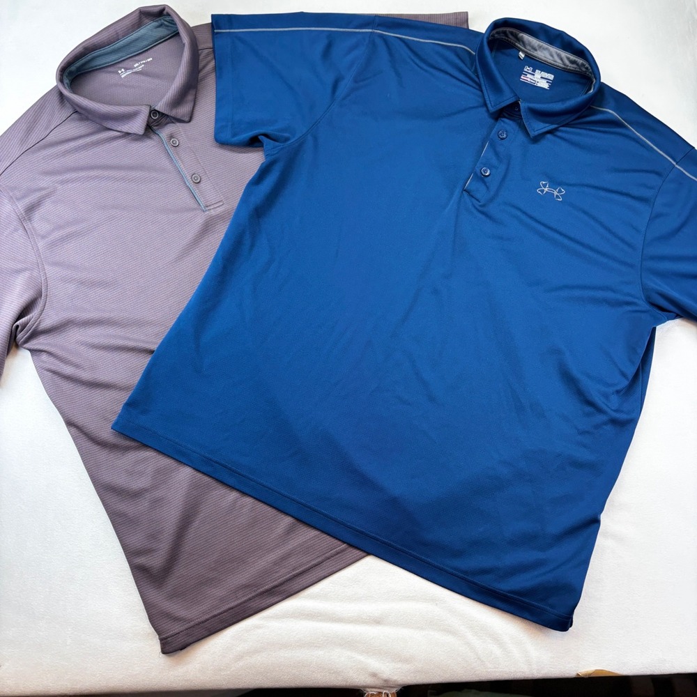 Under Armour Polo Shirts Mens 3XL Blue Purple HeatGear Loose Fit Bundle 2pk